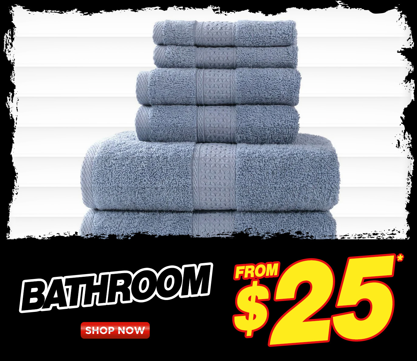 Blue bath towels – Available from $25 at Rivers’ Black November Warehouse Sale